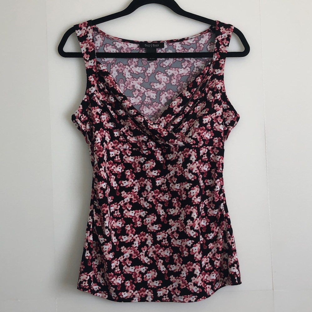 WHBM Pink Red Floral Top Cross-over Neckline M